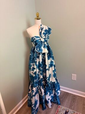 Anthropologie Atsu Sally Bow Midi Dress Blue Floral Size L